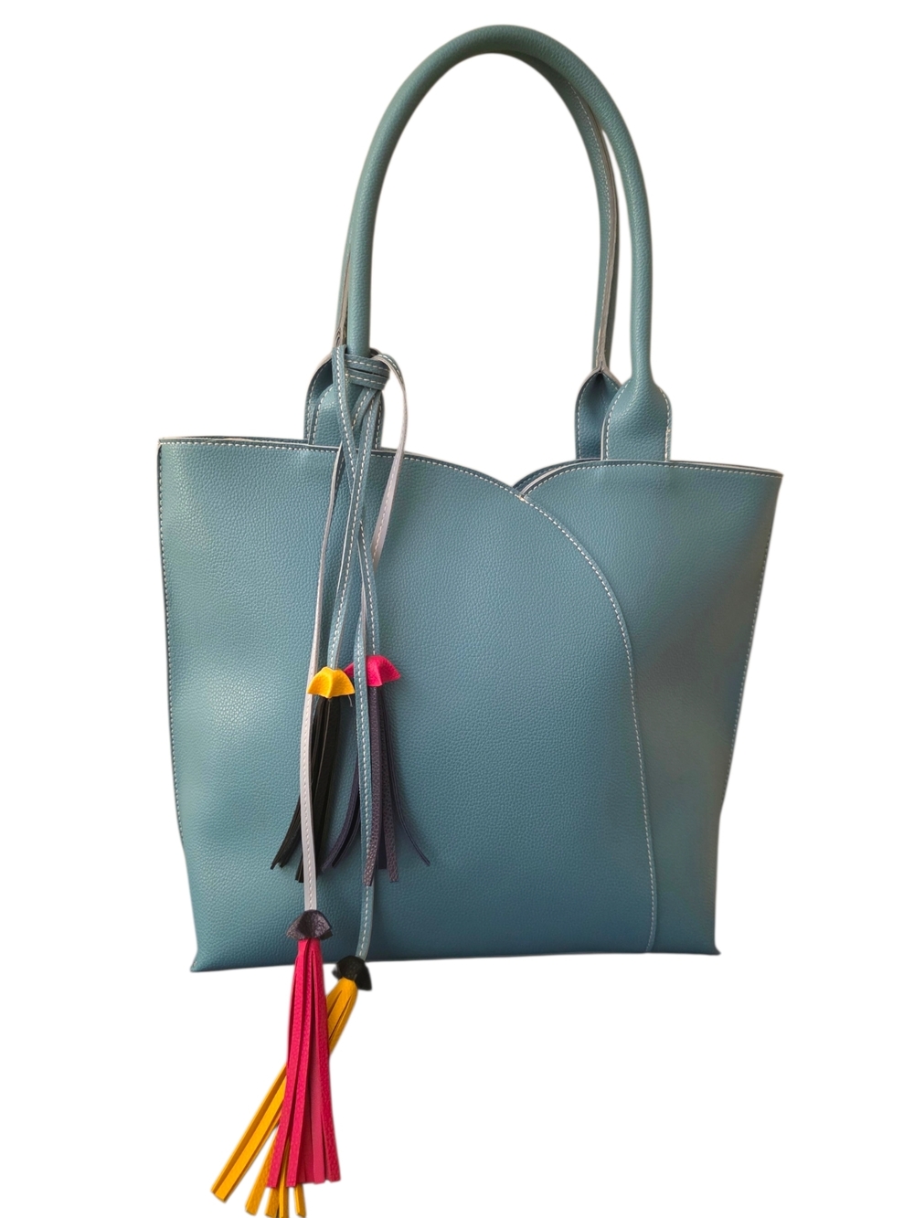 Mellow World Teal Tote with Colorful Tassel Accents